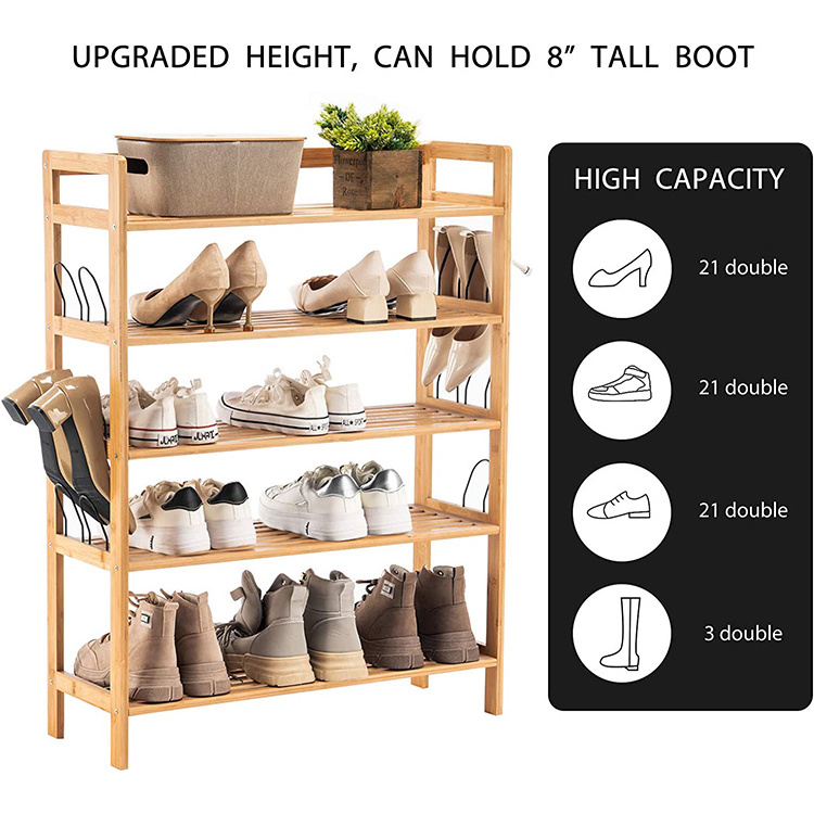 High Quality Bamboo Shoe Shelf Storage Rack Entryway Organizer for Hallway Living Room Easy Assemble