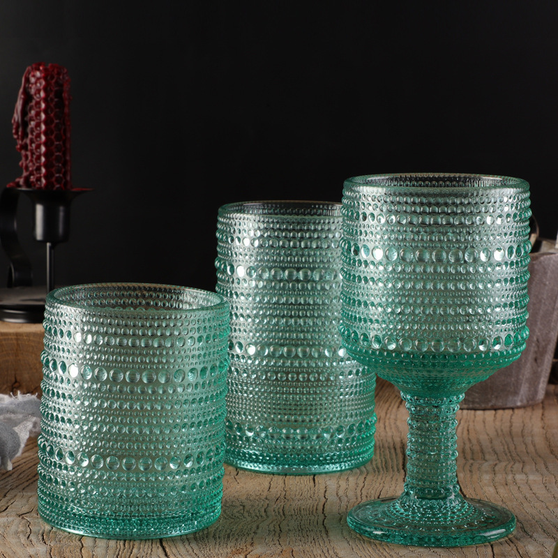 250-350ml wholesale cheap price wedding vintage champagne blue amber green water glass wine cups colored glassware