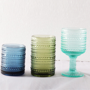 250-350ml wholesale cheap price wedding vintage champagne blue amber green water glass wine cups colored glassware