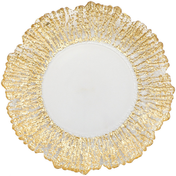 Factory Wholesale tableware ceramic dinner plate european style glass gold rim transparent creative fruit charger  plate