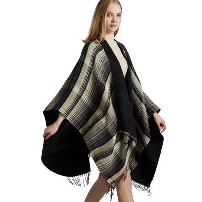 Women's Warm Shawl Wrap Open Front Poncho Cape Plaid Stripe Shawls Winter Cardigan Wrap Printed Ponchos