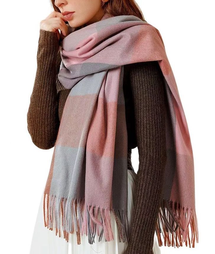 Warm Long Shawl Winter Wraps Large Scarves Knit Cashmere Feel Plaid Scarf For Women