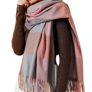 Warm Long Shawl Winter Wraps Large Scarves Knit Cashmere Feel Plaid Scarf For Women