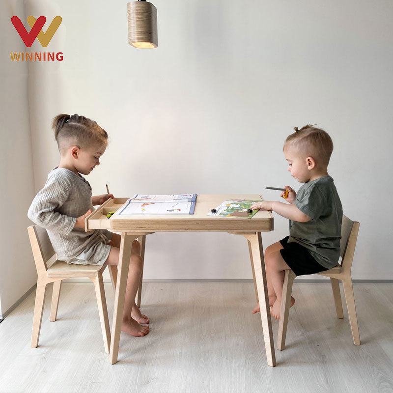 Winning Kindergarten Wooden Kids Study Table With 2 Chairs Set For Toddlers Study Table With Chair Wooden Children's Furniture