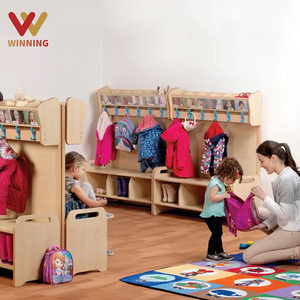 Montessori Kindergarten 3-Shelf Clothes Shoes Cubbies Lockers Nursery Daycare Classroom Cabinet Storages Furniture Setsare Set