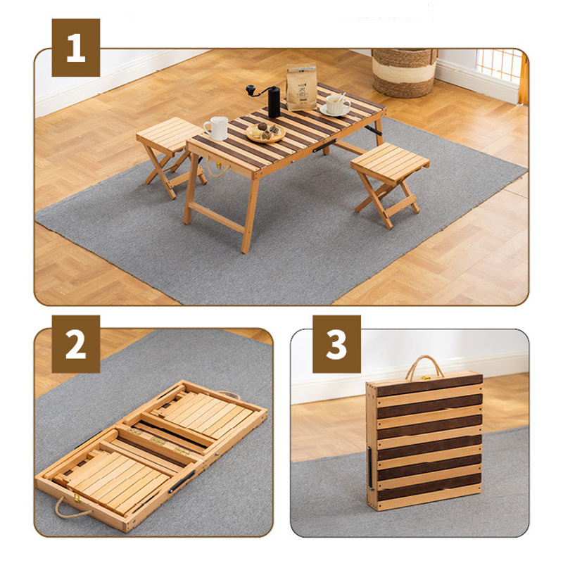 Folding Camping Tables And Chairs Set Portable Outdoor Camp Furniture Wooden With Storage Bag For Travel Picnic Garden