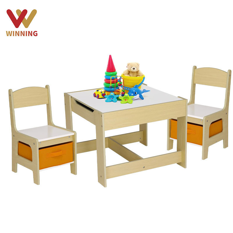 Winning Montessori Home Decor Children Daycare Furniture Study Table Wooden Table and Chair for Kids Vanity Party Table