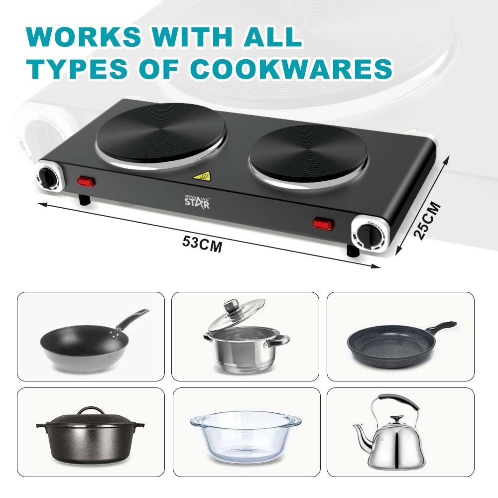 WINNING STAR ST-9754 Solid Hotplate Cooker Electric Stove Two Burners 2500W Hot Plate For Cooking