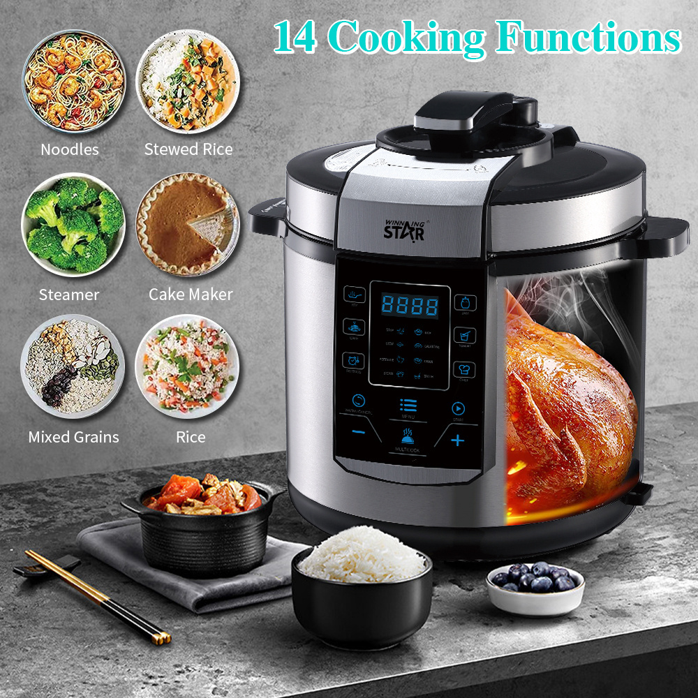 WINNINGSTAR Multi 6L Liter LED Pressure Cooker ST-9303 Hot Steel Glass Stainless Multipurpose Electric Pressure Cooker