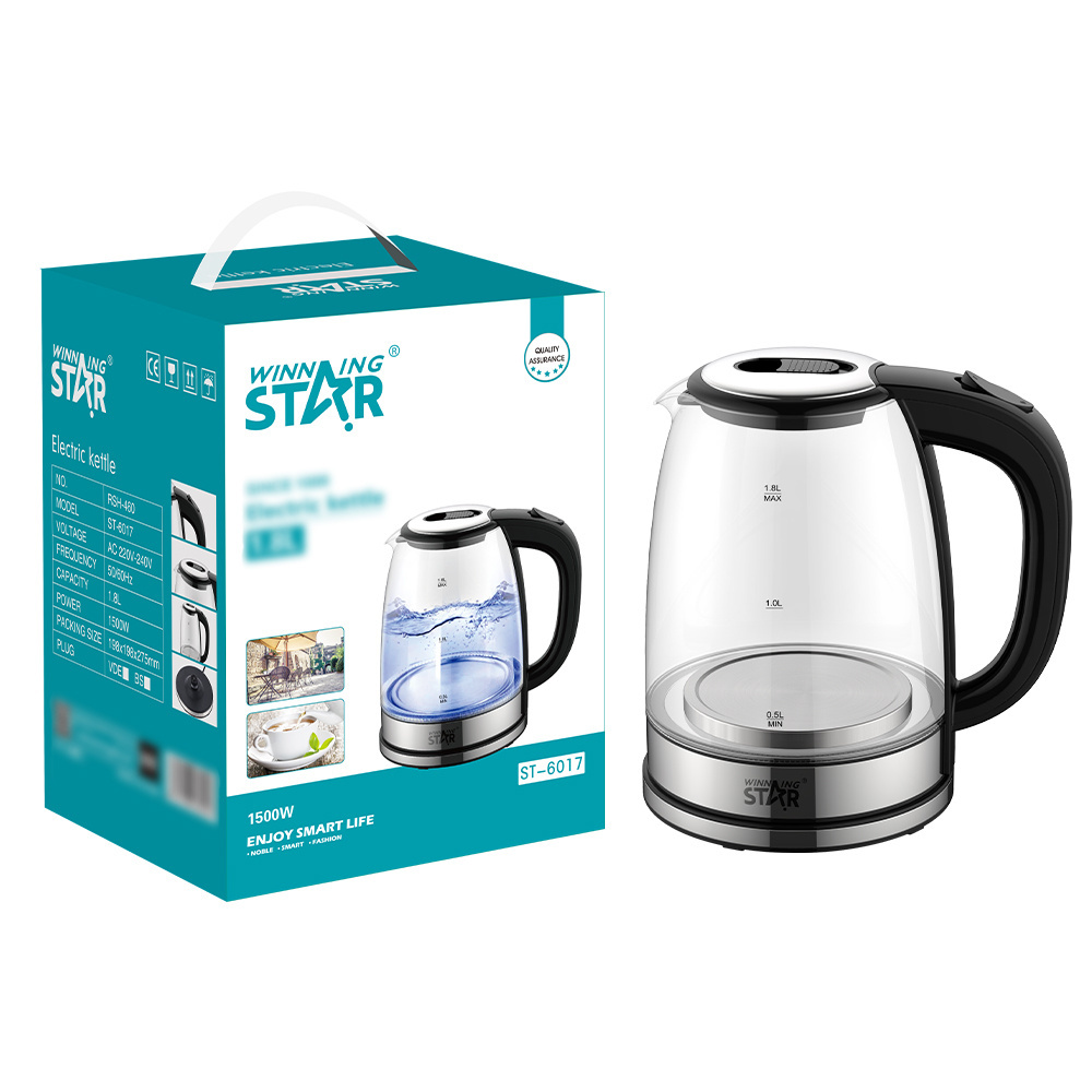 WINNING STAR Water Boiling Dry Burning Power Cut Kettle ST-6017 1.8L 1500w Pp Glass Plastic Travel Electric Hot Water Kettle