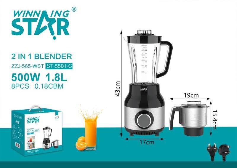 WINNING STAR Wholesale Hot Selling 2 in 1 ST-5501-C 1.8L 500W Portable Stainless Steel Fruits Grinder Juicer Blender