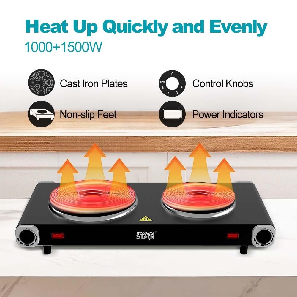 WINNING STAR ST-9754 Solid Hotplate Cooker Electric Stove Two Burners 2500W Hot Plate For Cooking