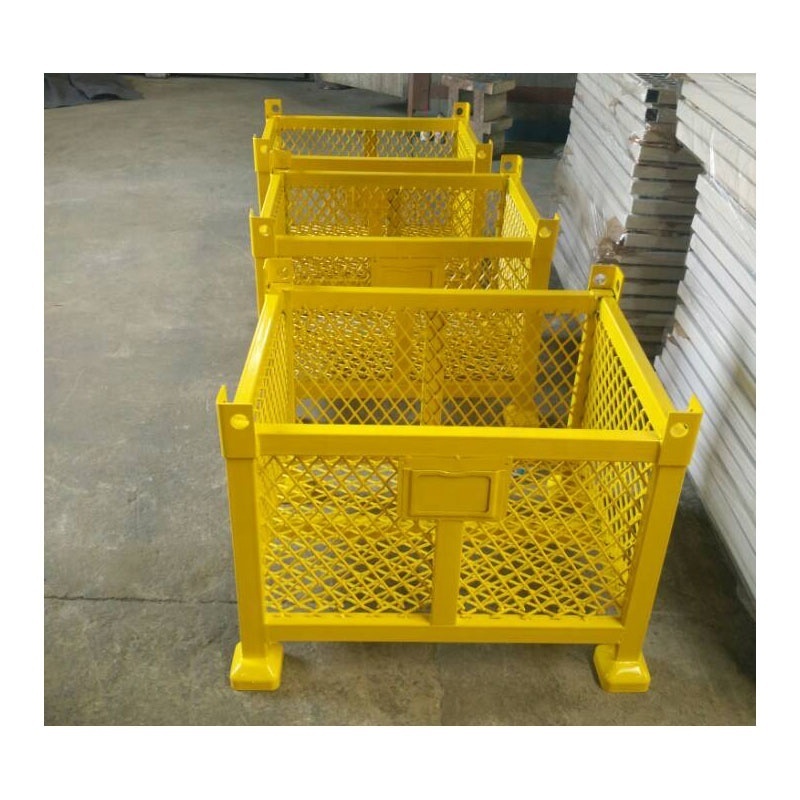 Warehouse equipment stackable and foldable steel storage crate wire mesh container