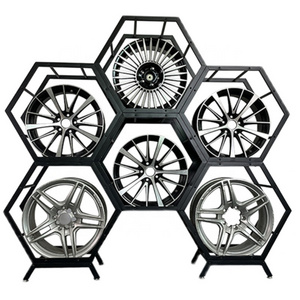 modern Combined hexagonal Car Wheel Rims Tire Display Rack metal rim stand