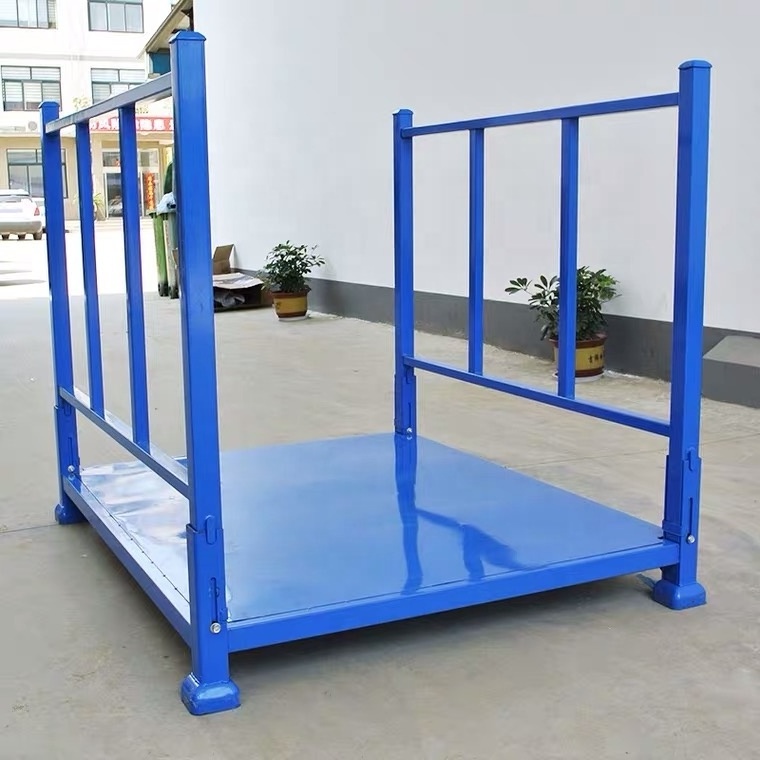 Customized textile industry space saving metal foldable storage fabric rolls stacking rack pallet