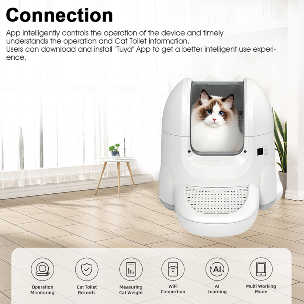 Large Space Smart Splash-proof Fully automatic Robot Self-cleaning Cat Litter Box Toilet With APP Remote Control