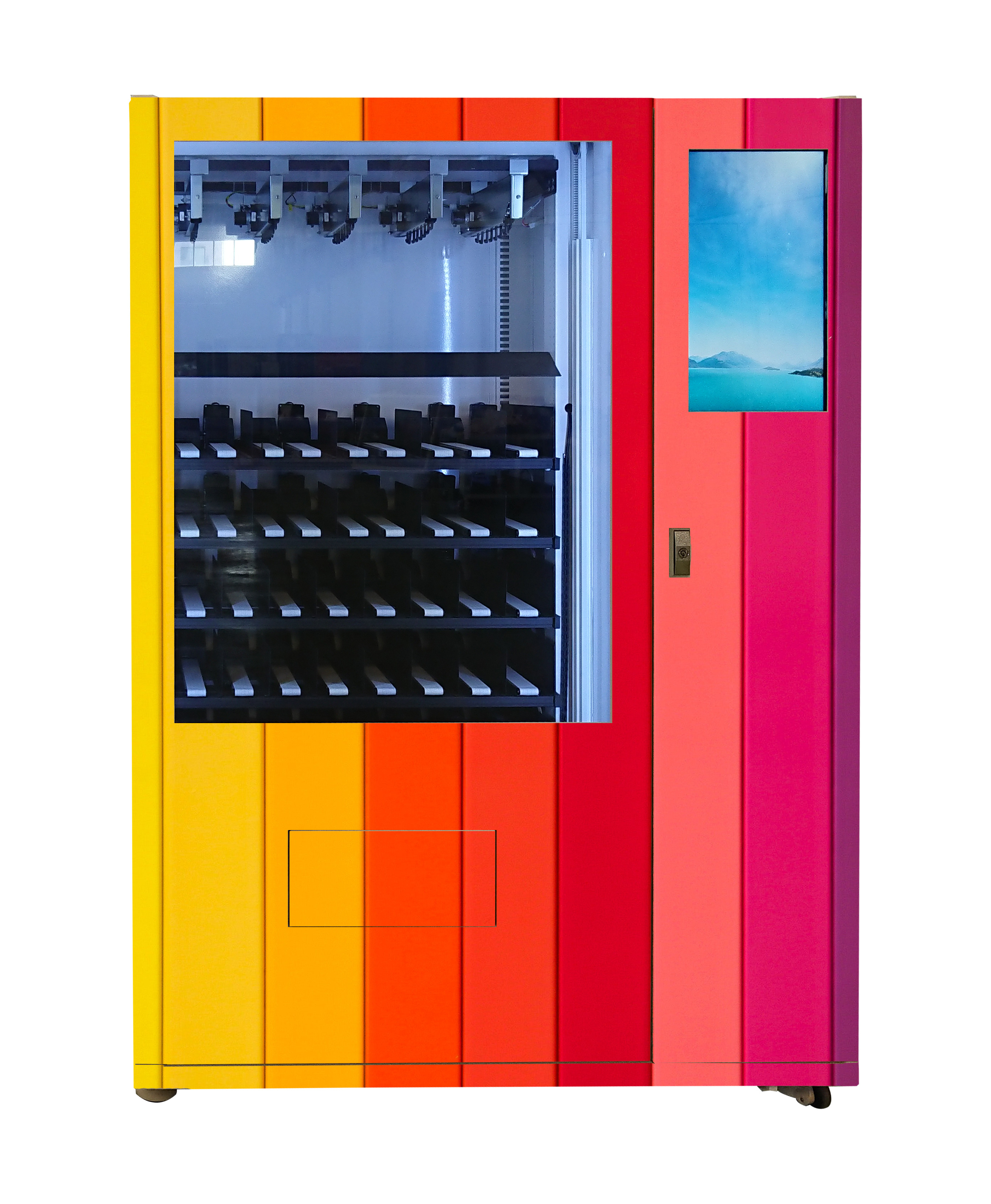 Conveyor belt type wine champagne vending machine with credit card QR code payment system advertising cooling system