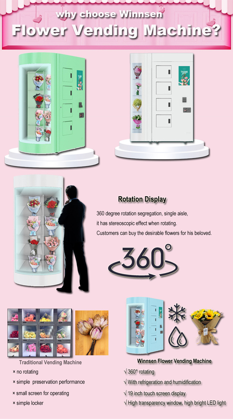 Winnsen transparent shelf flower vending machine cooling locker digital vending machine smart vending