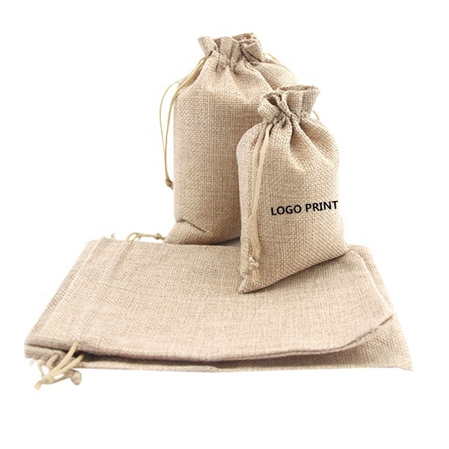 custom logo 50kg 100kg gunny bag small hemp cosmetic rice tea pouches gift packaging burlap coffee sack jute drawstring bag