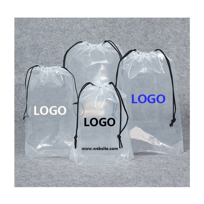 custom logo large transparent clothes toy hat storage bag waterproof cosmetic bag plastic drawstring handbag dust bags for shoes