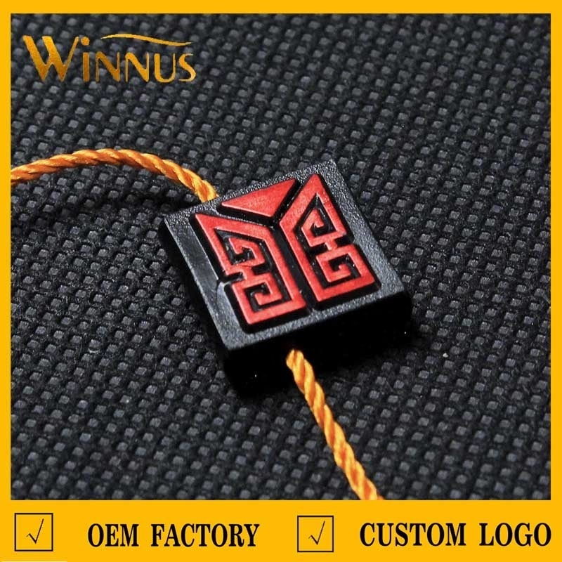 cheap custom logo name fashion design garment black round plastic ticket swing tag string hangtag loop hang tag lock