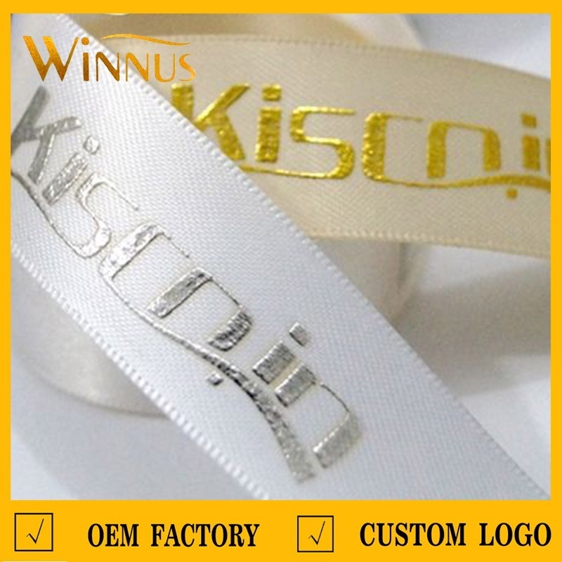 cheap print double face sided 1 3 6 inch 10mm black white hot foil gold gift packaging ribbon roll custom satin ribbon with logo