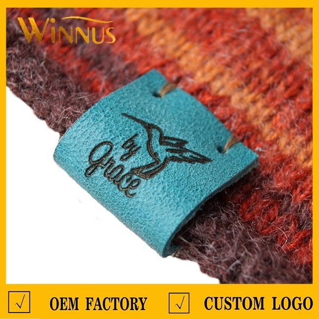 custom sew on clothes caps beanies jeans embossed logo black pu brown iron on leather patches for clothing hat shirts apparel