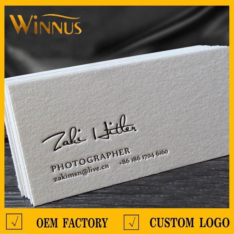 custom print engraved logo luxury eco friendly textured 600g thick cardboard cotton paper letterpress business card