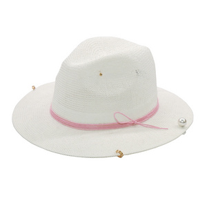 2023 Original design Pearl Summer Sun Hats For Women Wedding White Beach Hats Ladies Elegant Church Hat wholesale