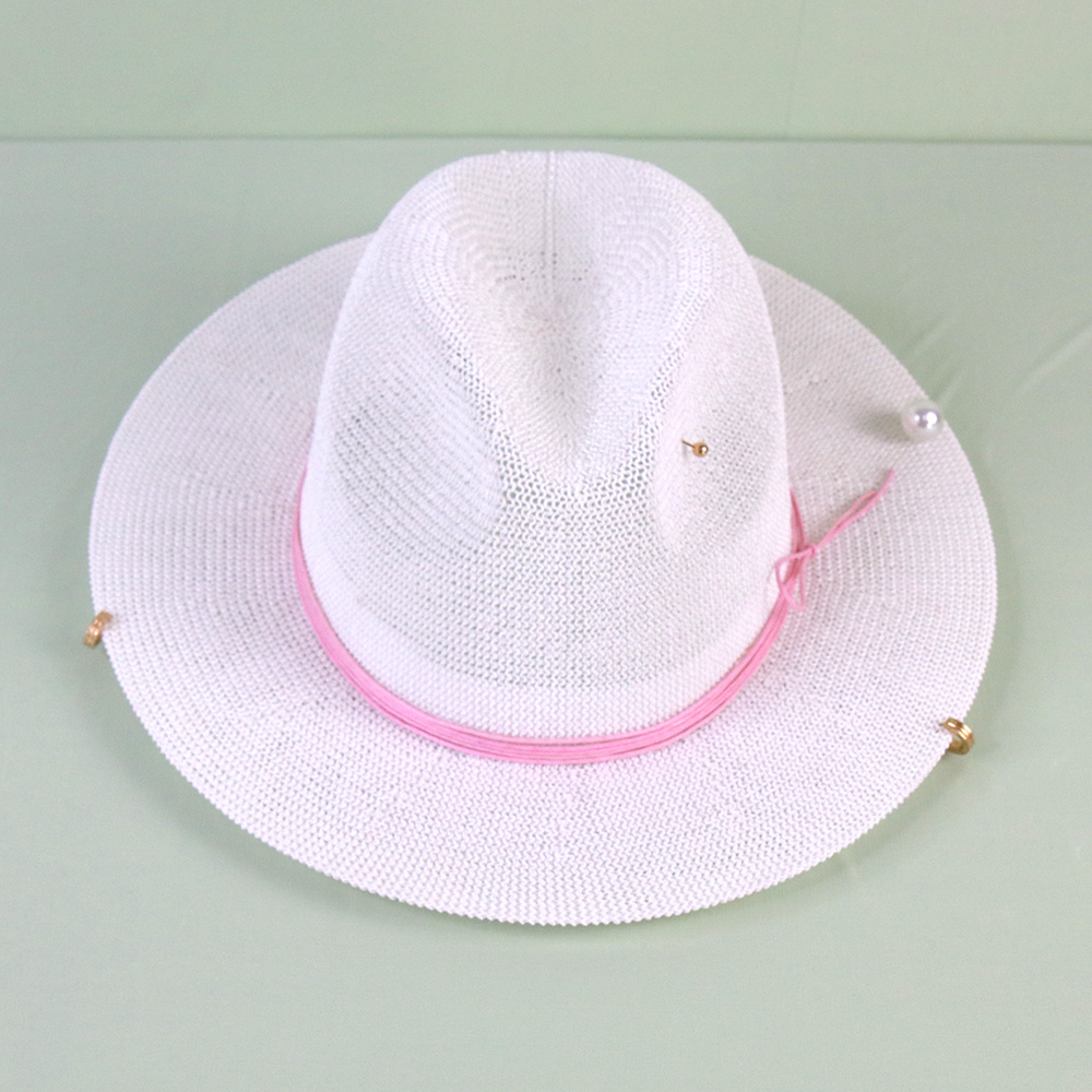 2023 Original design Pearl Summer Sun Hats For Women Wedding White Beach Hats Ladies Elegant Church Hat wholesale