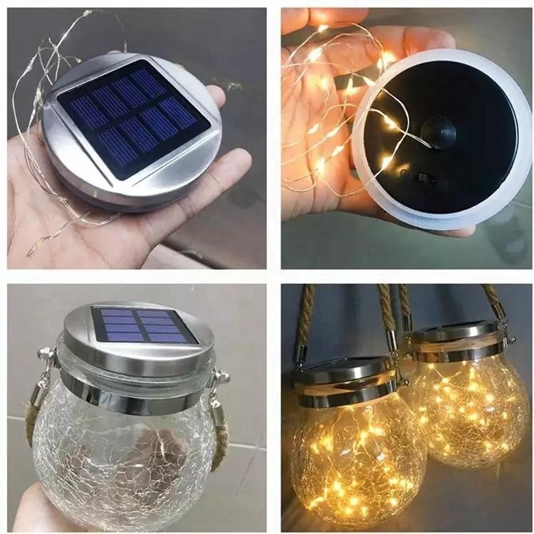 Solar Garden Lights Outdoor Decorative Yard LED Solar Yellow Flame Lamp Mason Jar Lights Glass Bottle Hanging Lantern