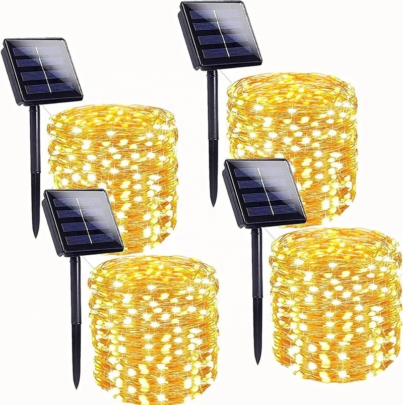 Solar Fariy Lights Battery Operated Waterproof garden String Lights with Remote Control Timer Copper