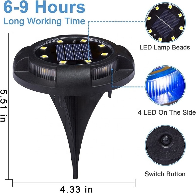 Outdoor Solar Disc light 8 Led Garden Disk Light Outdoor Waterproof Solar Buried Light For Pathway