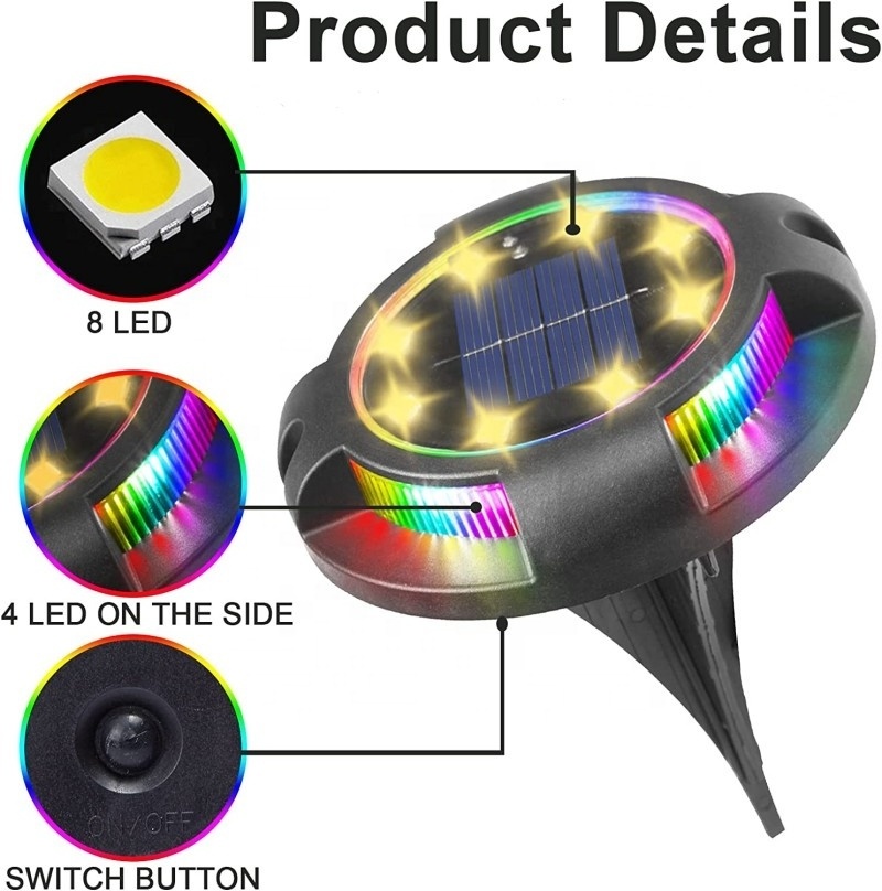 Outdoor Solar Disc light 8 Led Garden Disk Light Outdoor Waterproof Solar Buried Light For Pathway