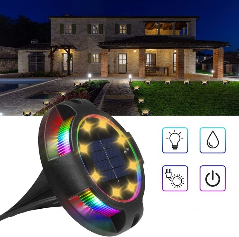 Outdoor Solar Disc light 8 Led Garden Disk Light Outdoor Waterproof Solar Buried Light For Pathway