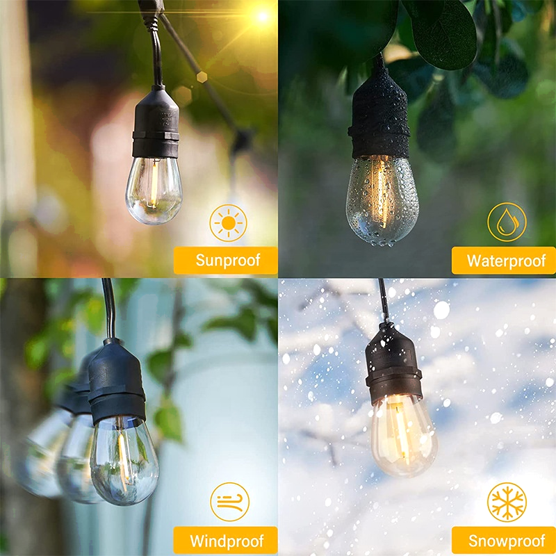 Shatterproof Outdoor Patio String Light Bulbs Waterproof  IP65 Connectable Dimmable   Lights for Grade Camping