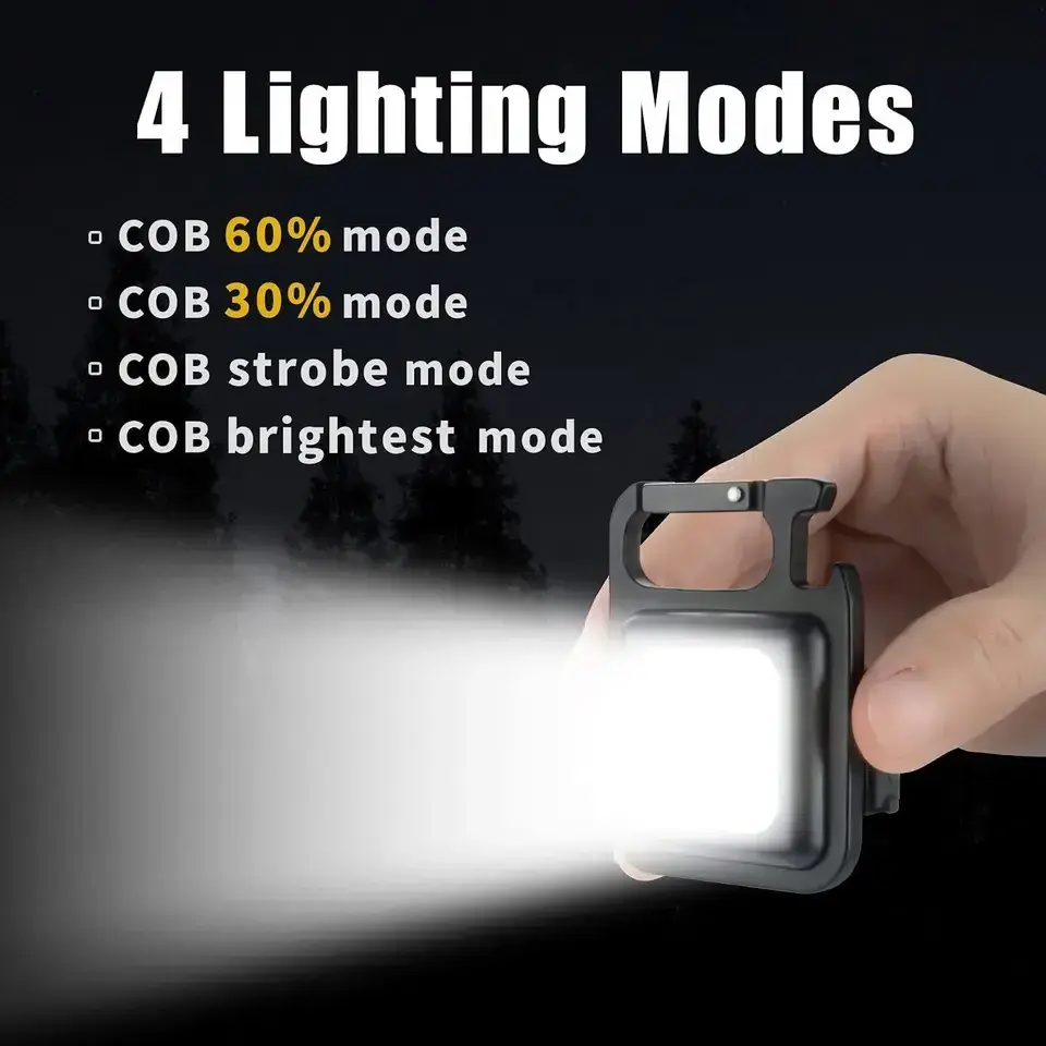 4 Modes Bright LED Pocket Work Light Portable USB rechargeable cob torch Magnet mini keychain flashlight