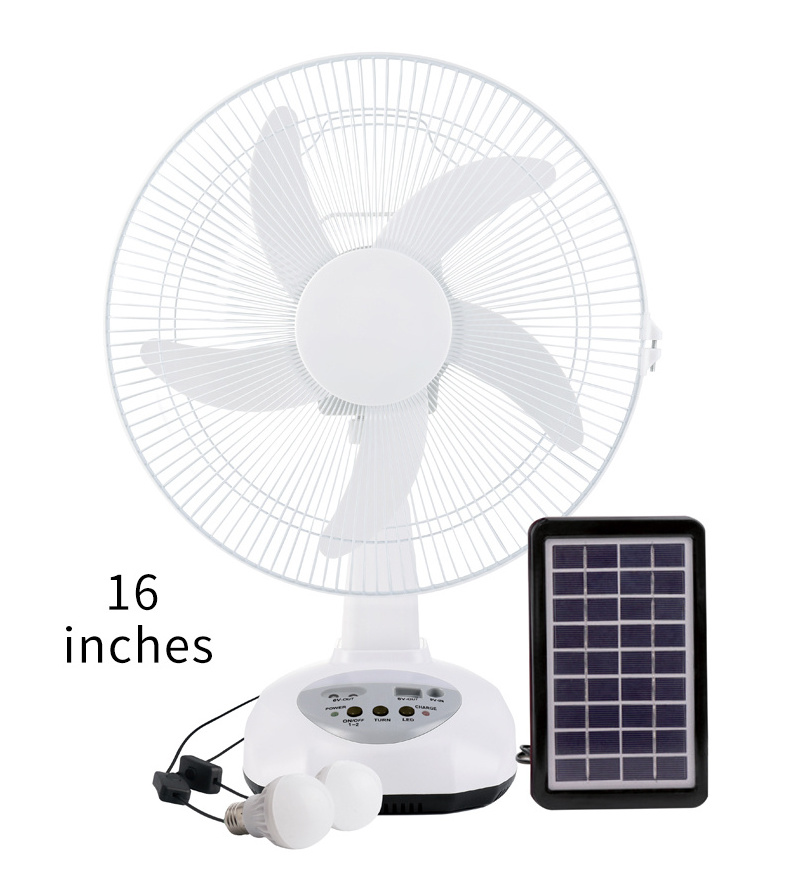 Portable 12 Inch Solar Powered Solar Table Fan Rechargeable Panel Battery USB Light Bulb PV Outdoor Greenhouse Shed Fishing