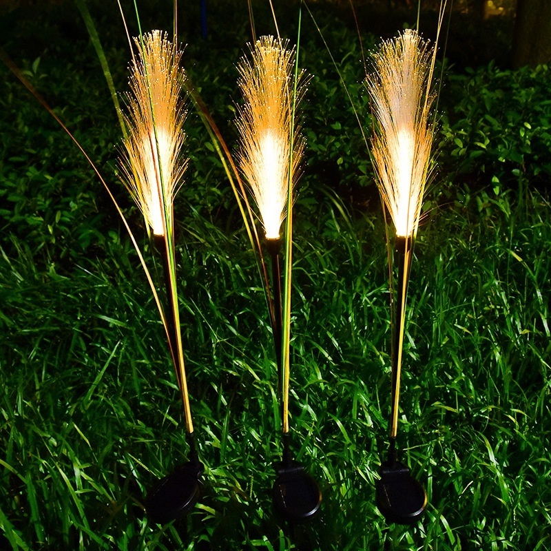 Garden Like Fluffy LED Solar Reed Light Outdoor Waterproof Hairy Fiber Optic Insert Ground Light Patio Decorative Lawn Light