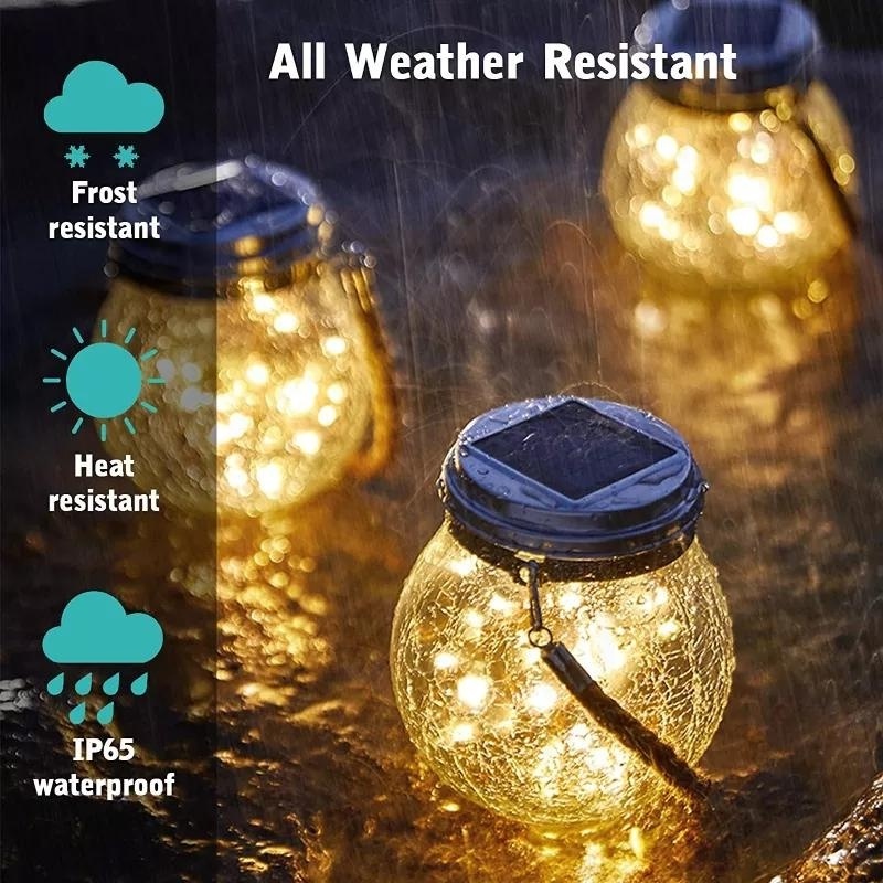 Solar Garden Lights Outdoor Decorative Yard LED Solar Yellow Flame Lamp Mason Jar Lights Glass Bottle Hanging Lantern