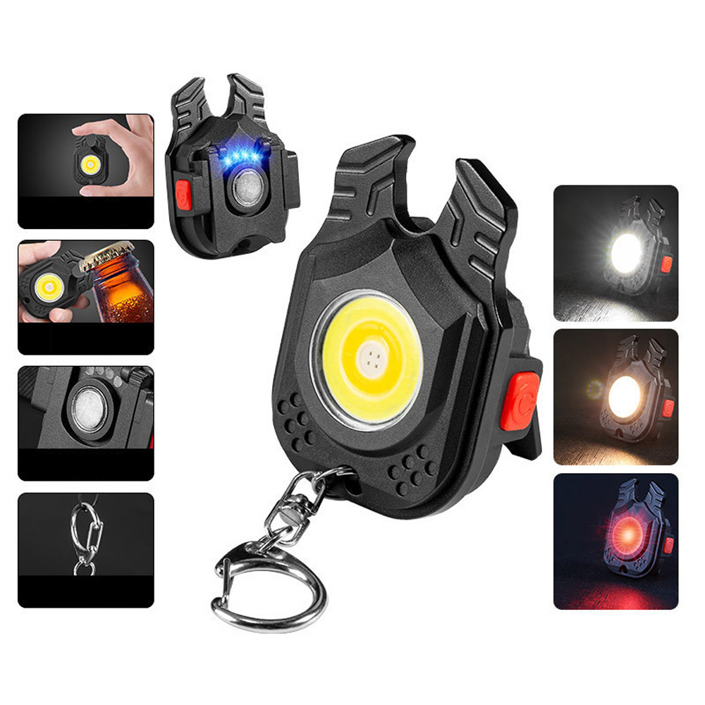 Wholesale Rechargeable 3 Light Modes Portable COB Keychain Mini Flashlight with Folding Bracket Magnet Base Bottle Opener