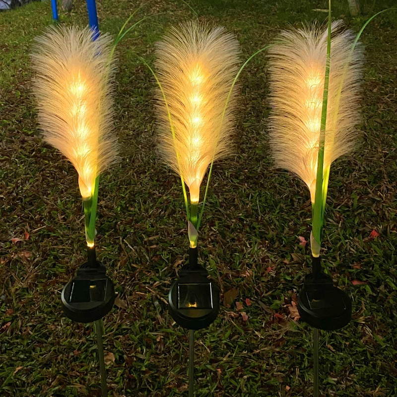 Garden Like Fluffy LED Solar Reed Light Outdoor Waterproof Hairy Fiber Optic Insert Ground Light Patio Decorative Lawn Light