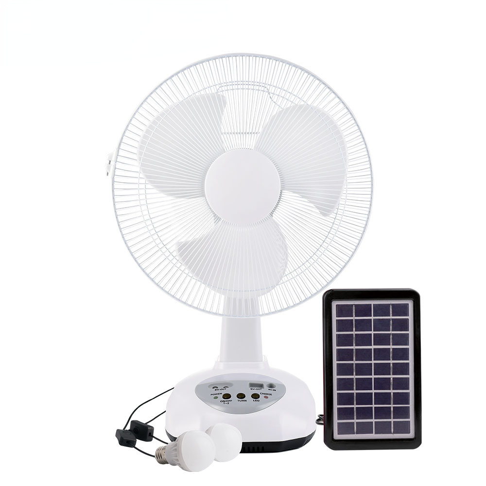 Portable 12 Inch Solar Powered Solar Table Fan Rechargeable Panel Battery USB Light Bulb PV Outdoor Greenhouse Shed Fishing