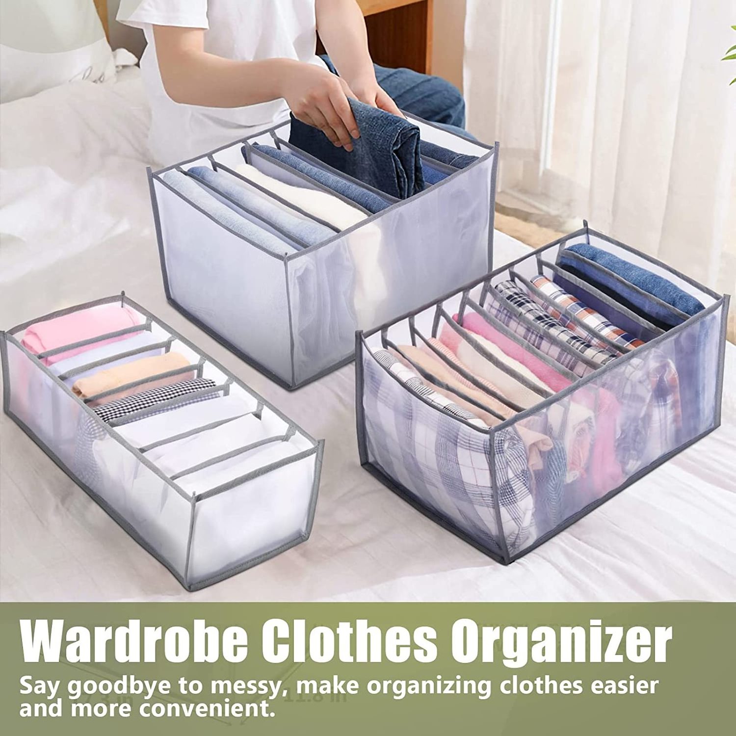 Amazon Hot Selling Foldable Clothes Compartment Storage Box Mesh Drawer Organizer Upgraded Wardrobe Clothes Organizer for Jeans