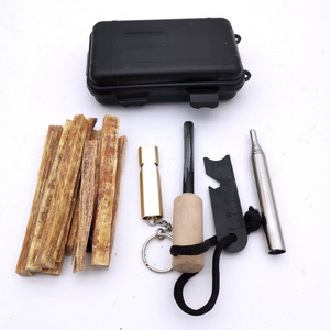 Bushcraft Campfire Fatwood Pocket Fire Lighting Kit with Pocket Bellow Ferro rod Waxed Wick