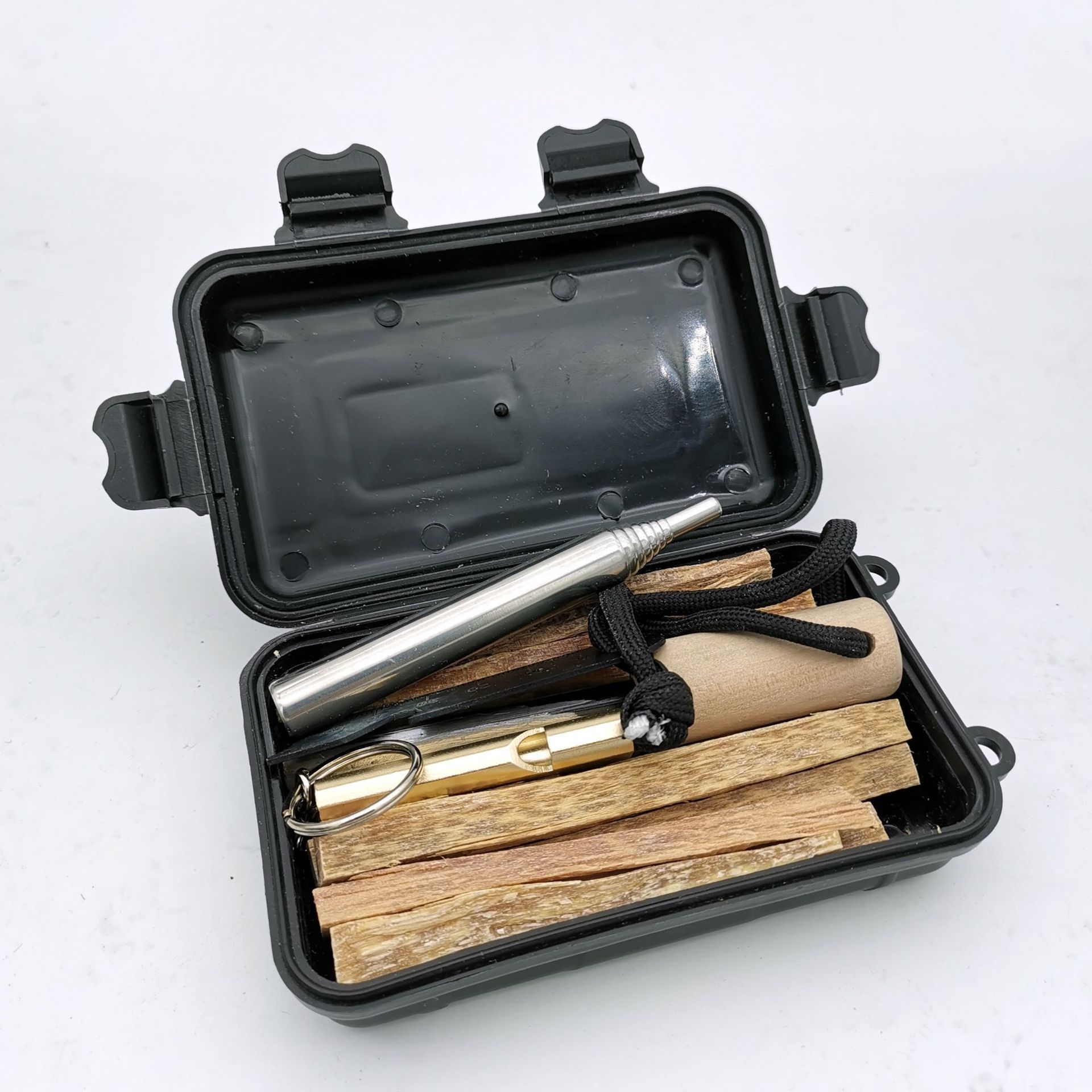 Bushcraft Campfire Fatwood Pocket Fire Lighting Kit with Pocket Bellow Ferro rod Waxed Wick