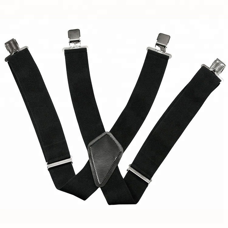 Hot Sale Trouser Braces 50mm Wide Mens Black Suspender Adjustable Heavy Duty 4 Clips Elastic Suspenders Belt For Men