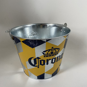 New Arrival Custom Logo Quality 5L Round Galvanized Metal Tin Ice Bucket Metallic Iced Buckets With Bottle Opener