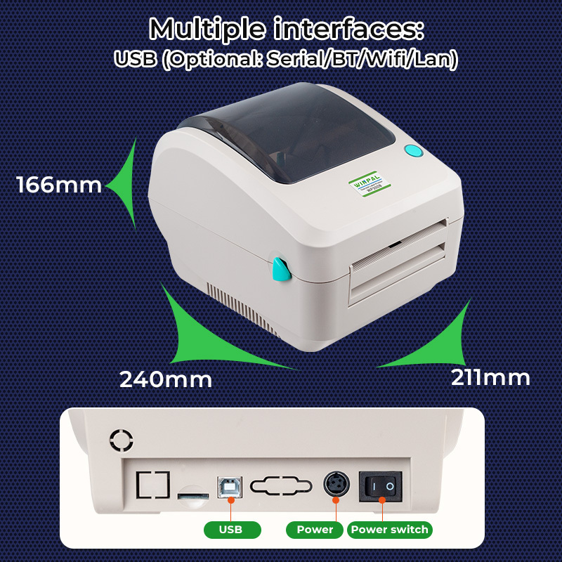 Winpal WP300B Label Barcode Printer Wireless Desktop Thermal Sticker Printer for 4x6 Shipping Label