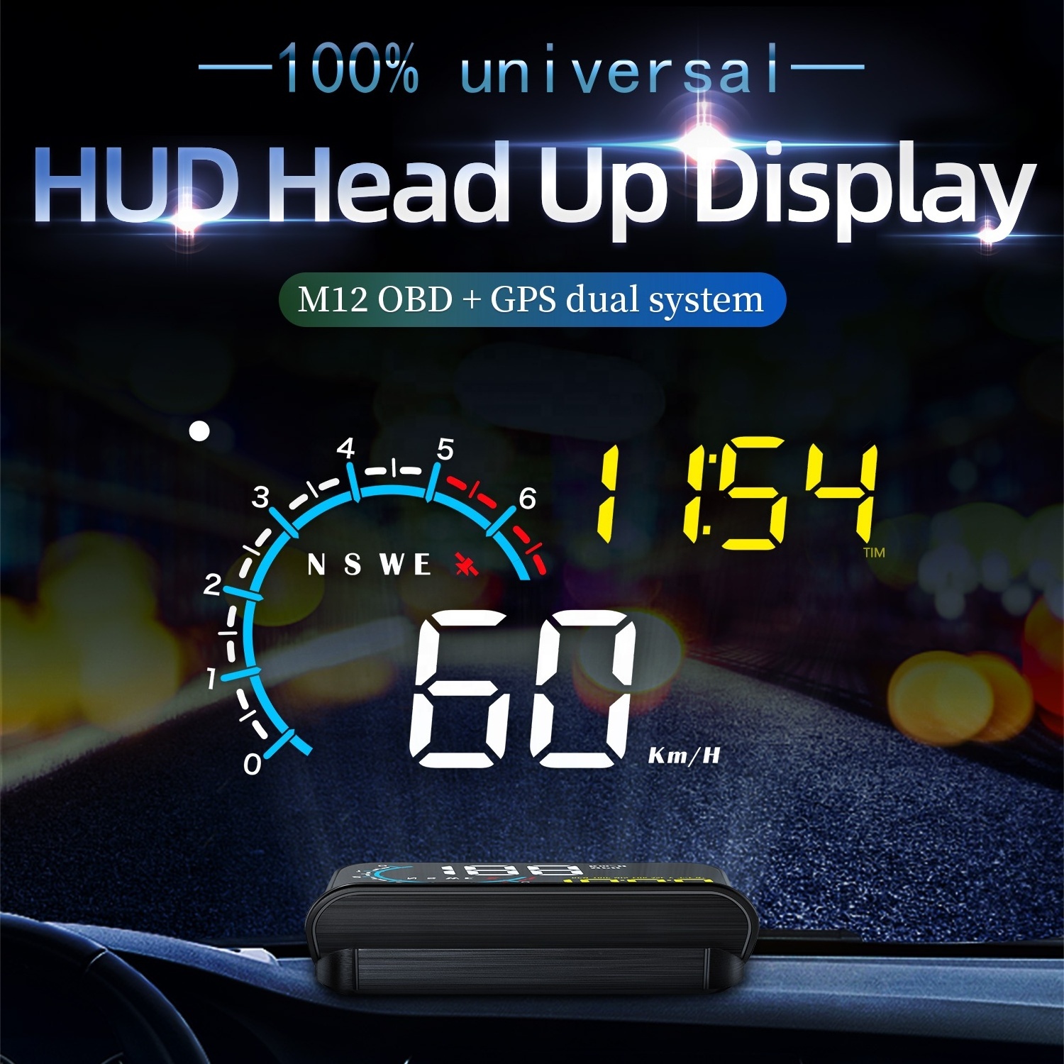 Car Electronic M12 OBD2 Head Up Display Easy plug OBD2 GPS universal car speed limiter in mirror